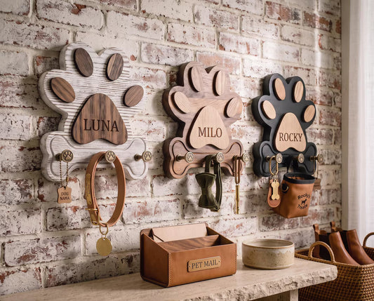 Personalized Wooden Dog Leash Holder | Custom Pet Name Wall Hook