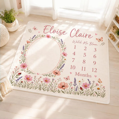 Personalized Floral Baby Milestone Blanket | Watch Me Bloom