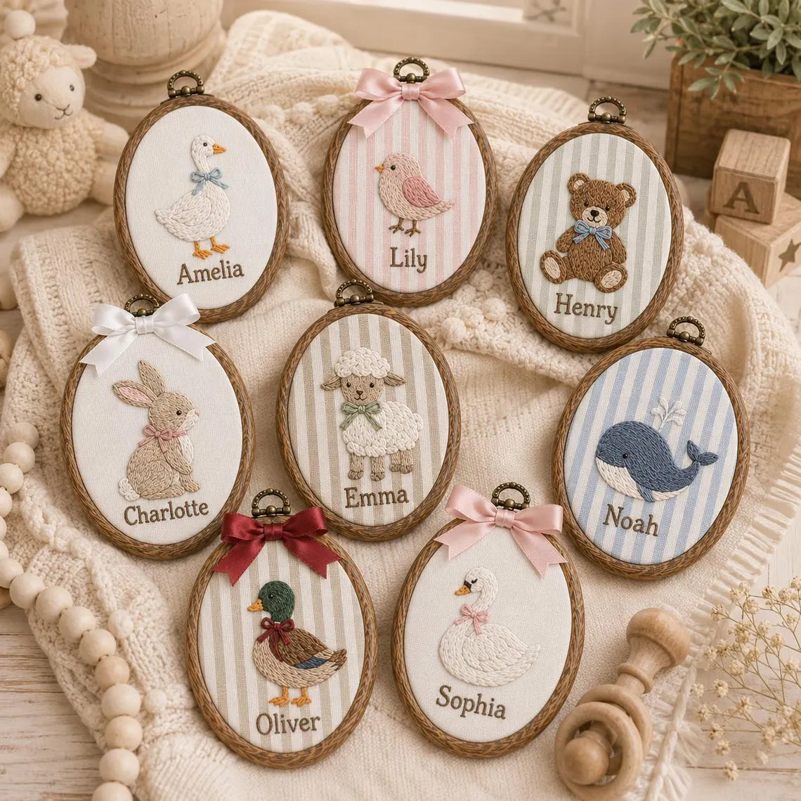 Personalized Farm Animal Baby Name Hoop, Embroidered Nursery Decor