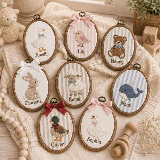 Personalized Farm Animal Baby Name Hoop, Embroidered Nursery Decor