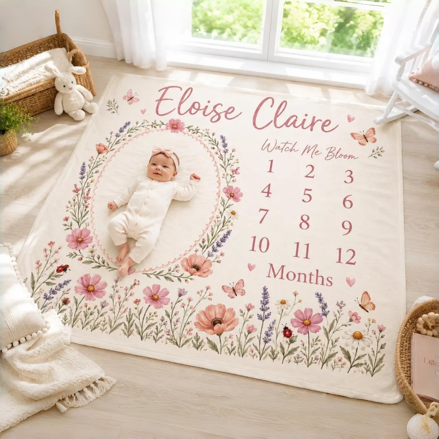 Personalized Floral Baby Milestone Blanket | Watch Me Bloom