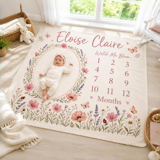 Personalized Floral Baby Milestone Blanket | Watch Me Bloom