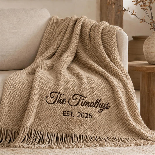 Personalized Wedding Knit Blanket | Custom Embroidered Couple Name Throw Blanket