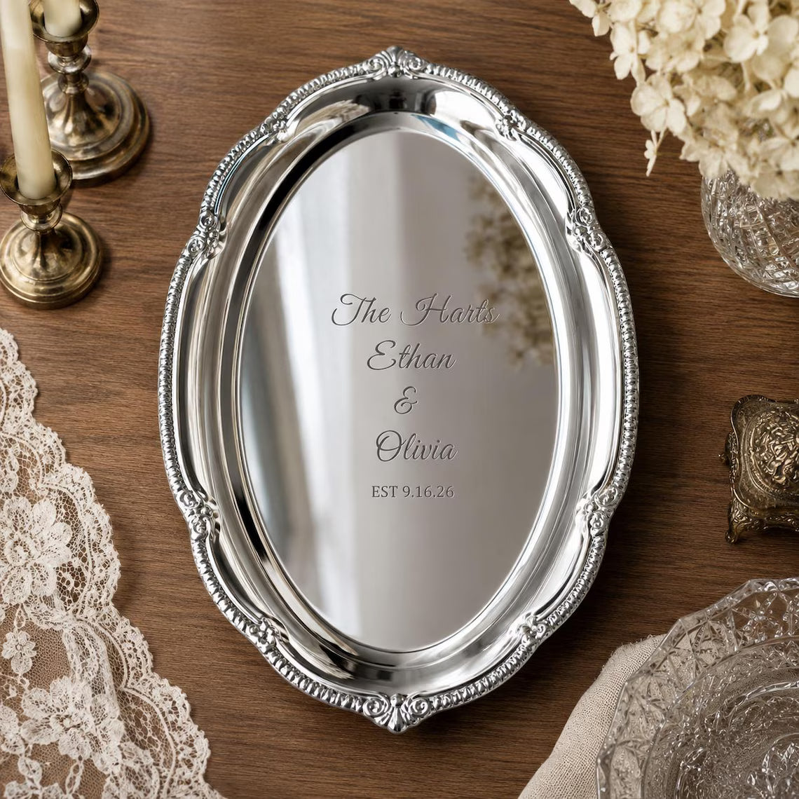 Personalized Wedding Tray | Custom Engraved Bride & Groom Gift