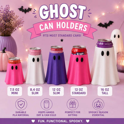Personalized Spooky Ghost Can Holder | Halloween 3D Printed Drink Can Cozy