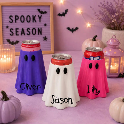 Personalized Spooky Ghost Can Holder | Halloween 3D Printed Drink Can Cozy