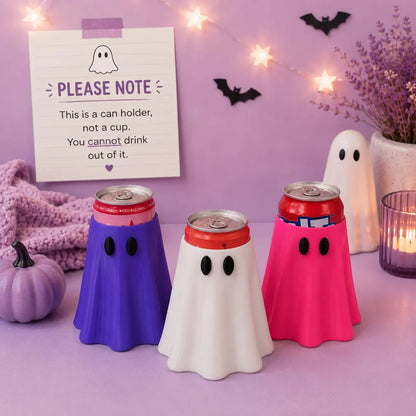 Personalized Spooky Ghost Can Holder | Halloween 3D Printed Drink Can Cozy