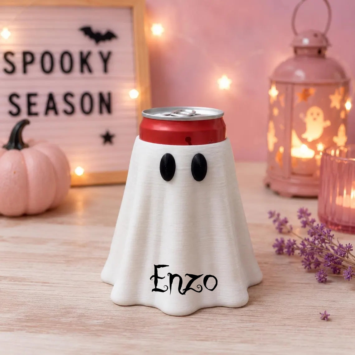 Personalized Spooky Ghost Can Holder | Halloween 3D Printed Drink Can Cozy