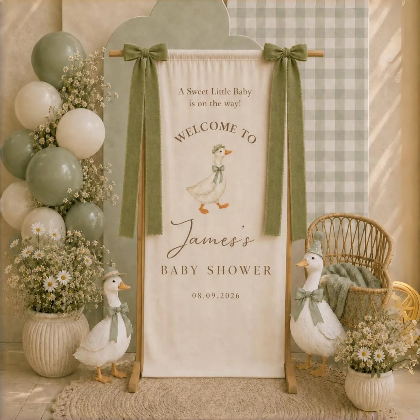 Personalized Baby Shower Welcome Sign Fabric Banner | Baby Shower Backdrop Decor