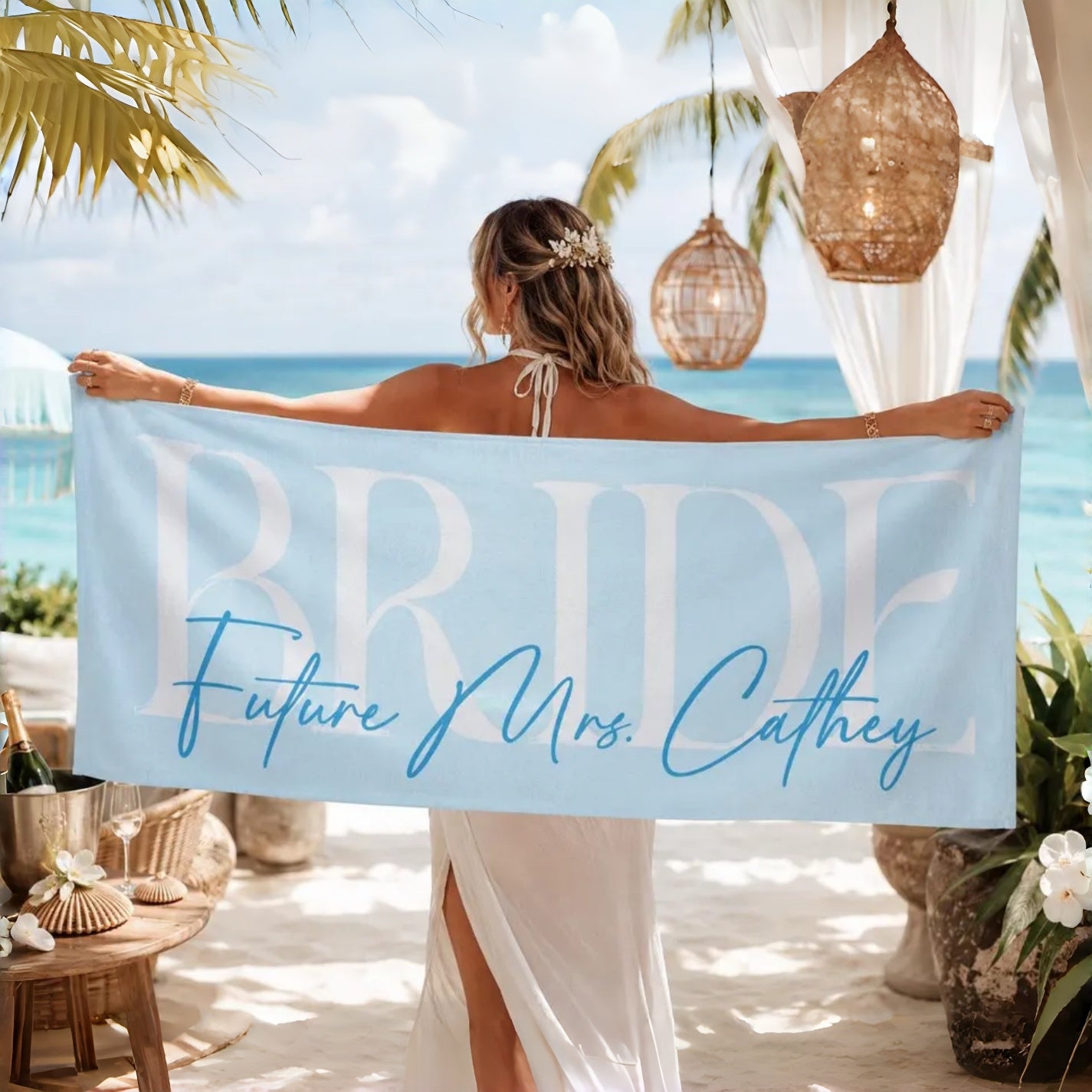 Personalized Bride Beach Towel | Custom Honeymoon & Wedding Gift