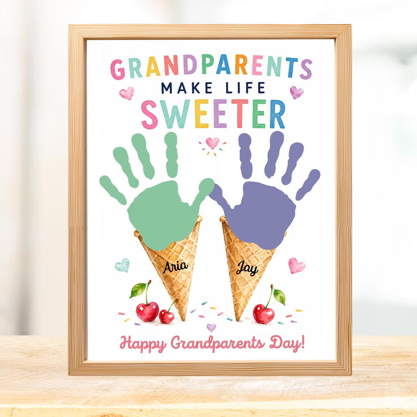 Personalized Grandparents Day Wooden Frame – Handprint Keepsake Gift