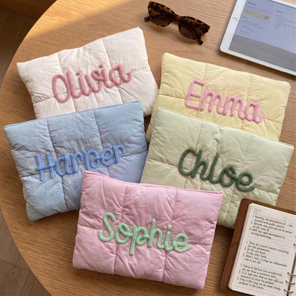 Personalized Puffer Laptop Sleeve with Yarn Name