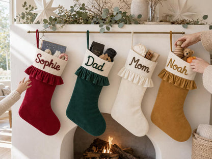 Personalized Velvet Christmas Stocking | Custom Raised Cord Name