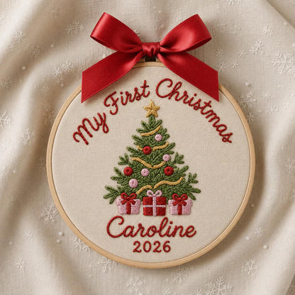Personalized Baby’s First Christmas Ornament, Custom Name Embroidery Christmas Tree