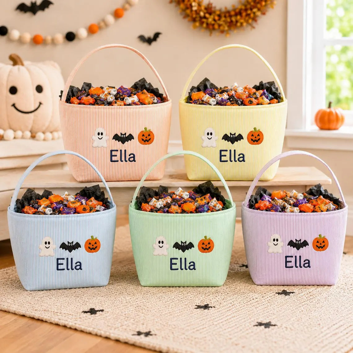 Personalized Halloween Candy Bucket – Custom Embroidered Bag
