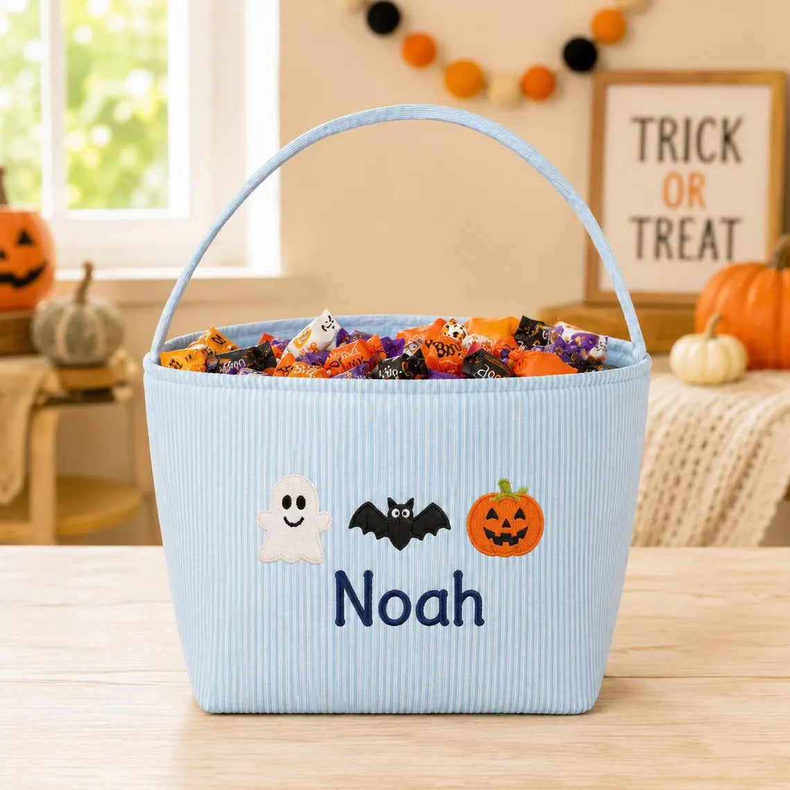 Personalized Halloween Candy Bucket – Custom Embroidered Bag