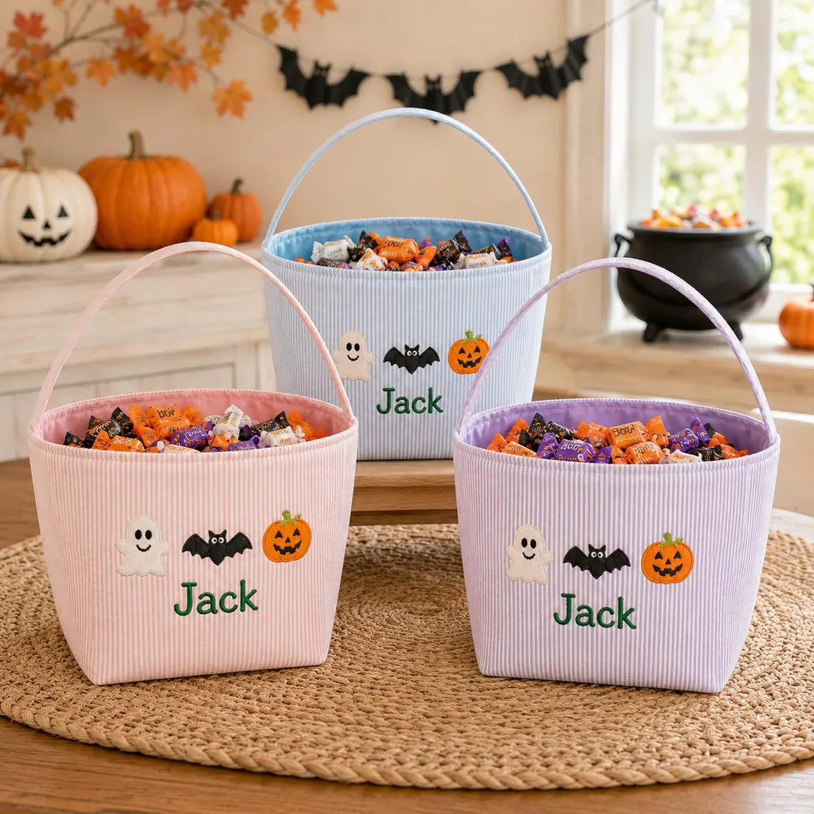 Personalized Halloween Candy Bucket – Custom Embroidered Bag