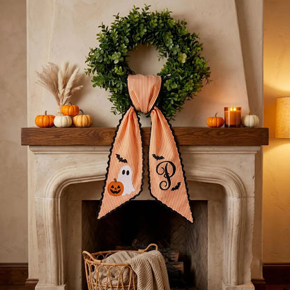 Personalized Initials Embroidered Halloween Ghost Wreath Sash