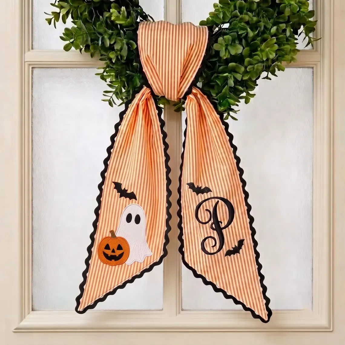 Personalized Initials Embroidered Halloween Ghost Wreath Sash