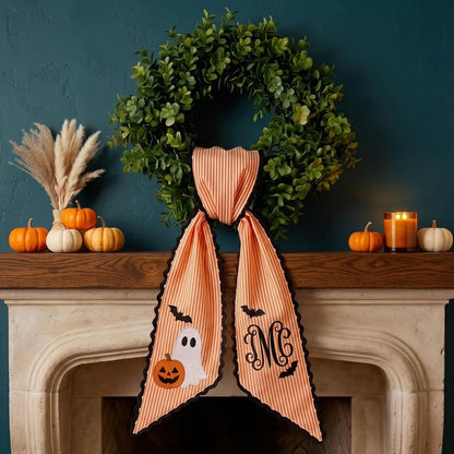 Personalized Initials Embroidered Halloween Ghost Wreath Sash