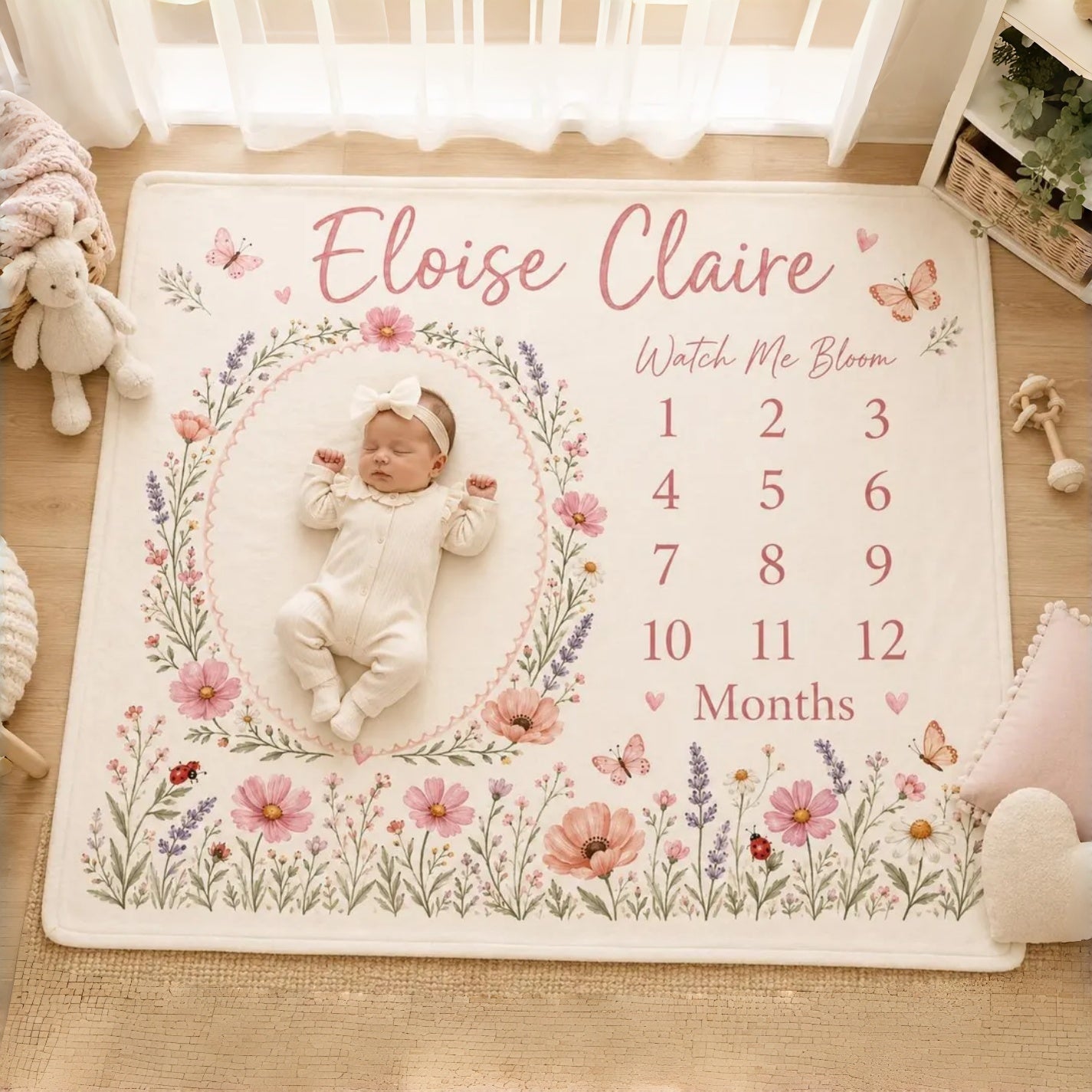 Personalized Floral Baby Milestone Blanket | Watch Me Bloom