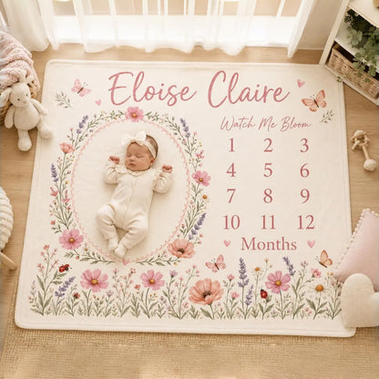 Personalized Floral Baby Milestone Blanket | Watch Me Bloom