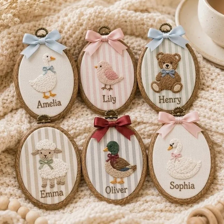 Personalized Farm Animal Baby Name Hoop, Embroidered Nursery Decor