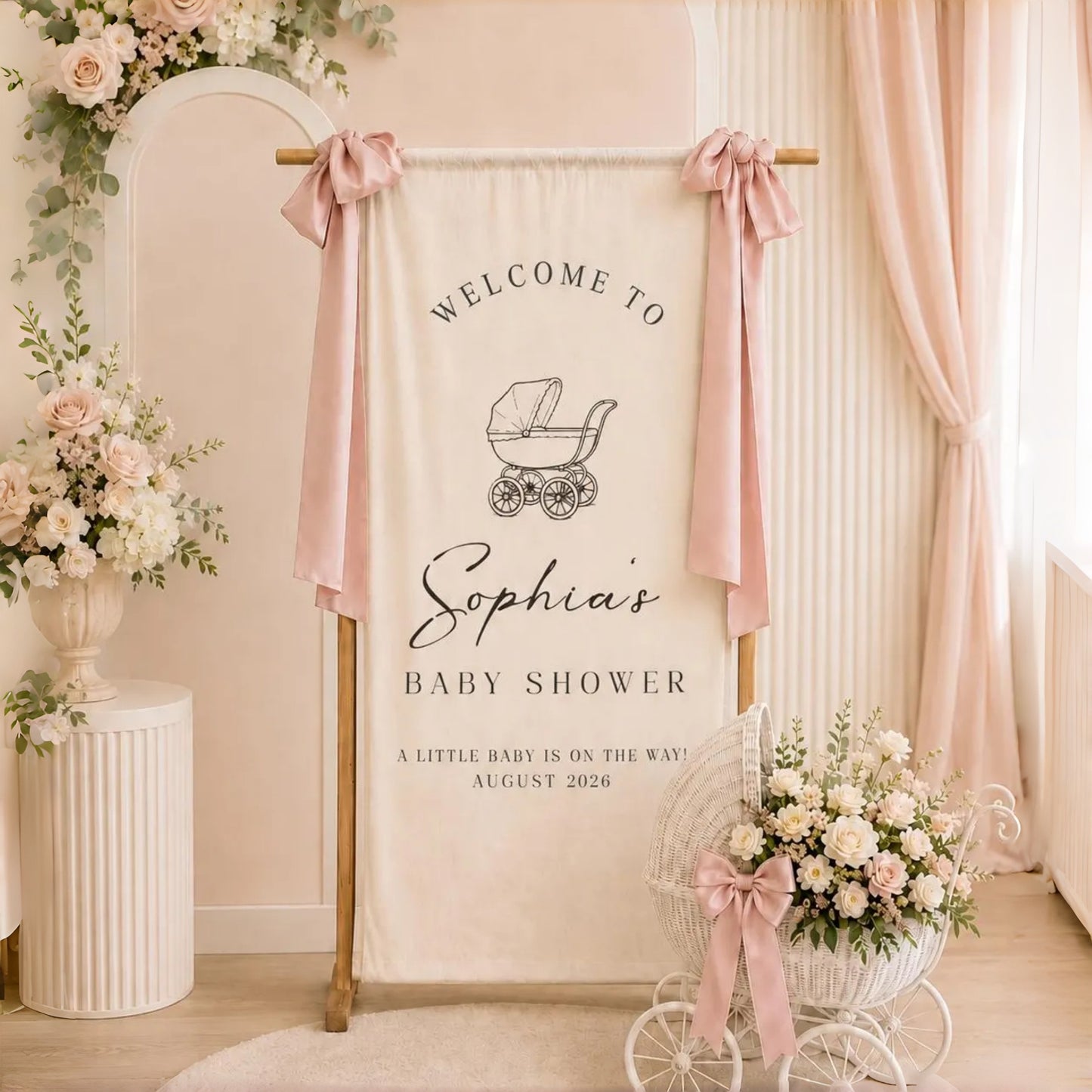 Personalized Baby Shower Welcome Sign Fabric Banner | Baby Shower Backdrop Decor