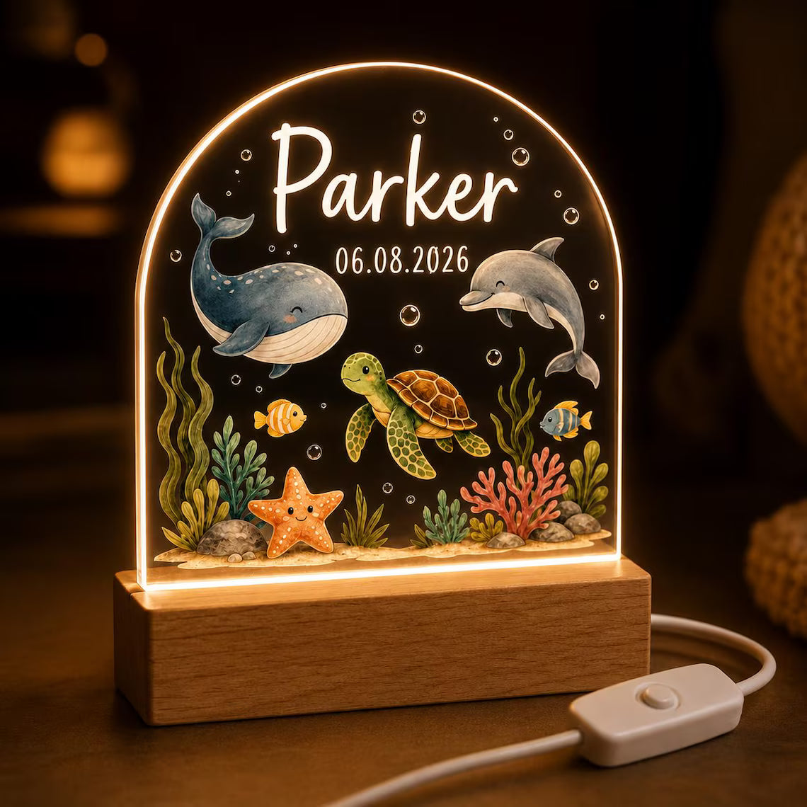 Personalized Animal Night Light with Name & Birth Date