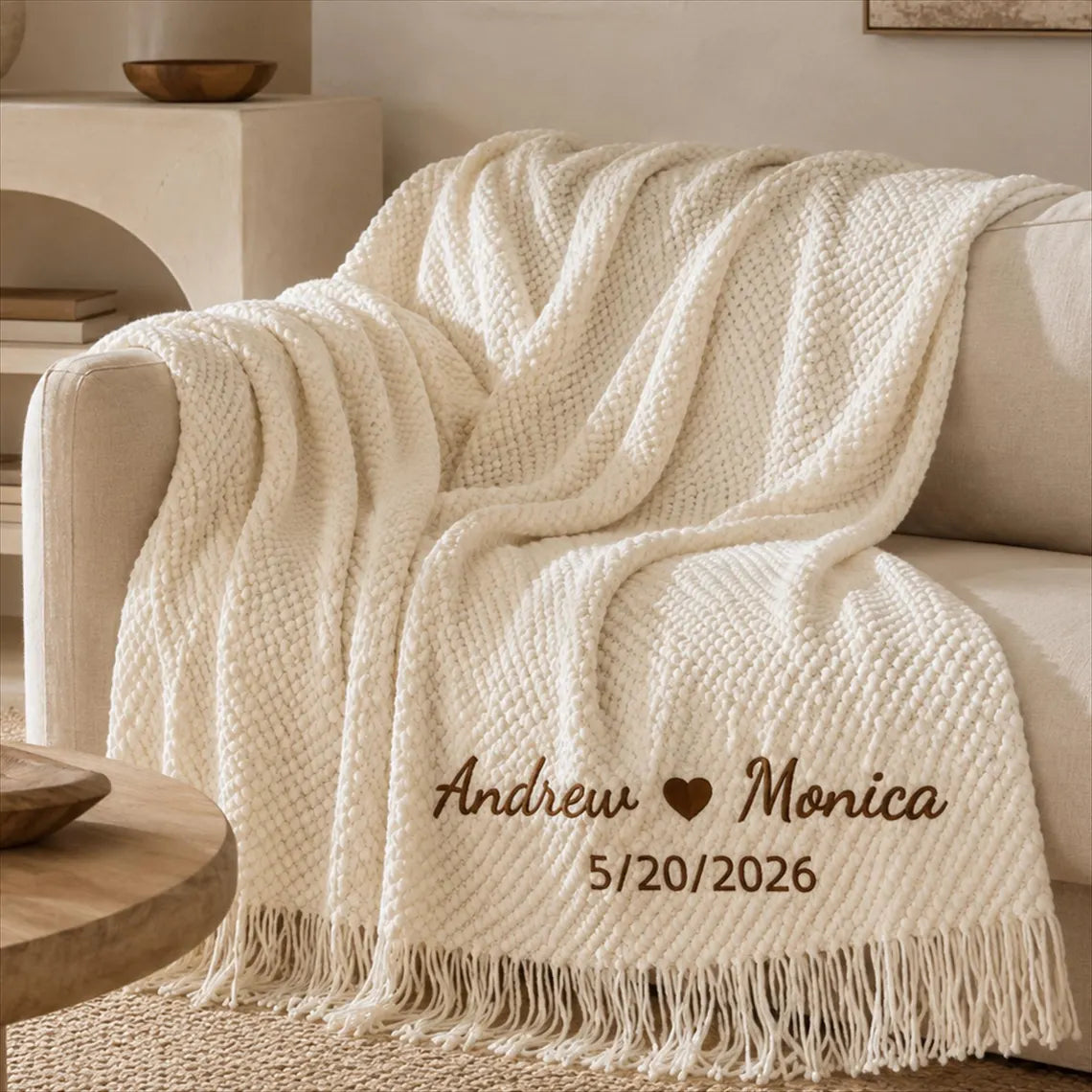 Personalized Wedding Knit Blanket | Custom Embroidered Couple Throw Blanket