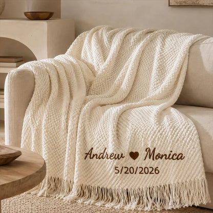 Personalized Wedding Knit Blanket | Custom Embroidered Couple Throw Blanket