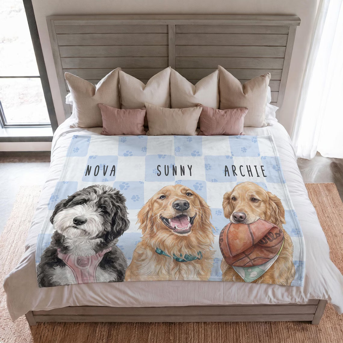 Personalized Pet Photo Gingham Blanket | Custom Dog & Cat Blanket