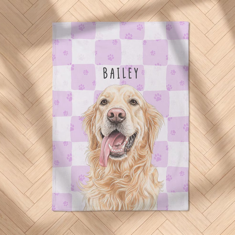 Personalized Pet Photo Gingham Blanket | Custom Dog & Cat Blanket