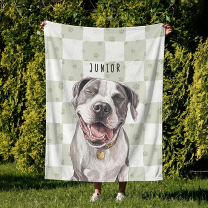 Personalized Pet Photo Gingham Blanket | Custom Dog & Cat Blanket