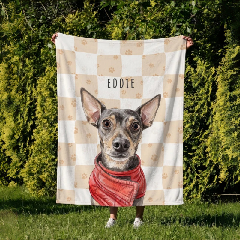 Personalized Pet Photo Gingham Blanket | Custom Dog & Cat Blanket