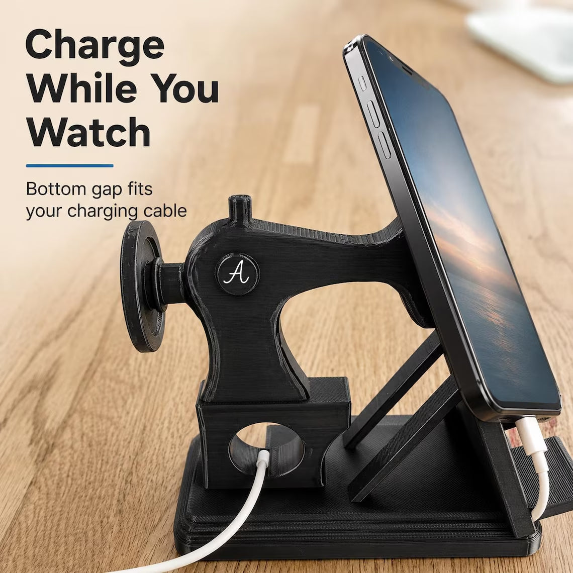 Personalized Sewing Machine Phone Stand | Custom Letter