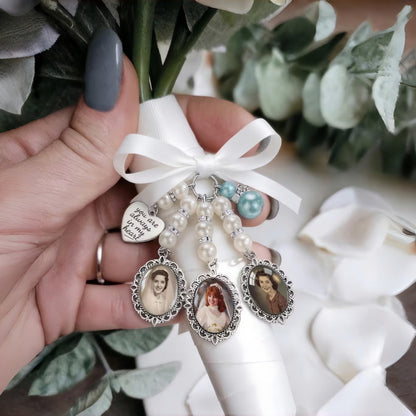 Personalized Wedding Bouquet Photo Charm Engraved Memorial Keepsake