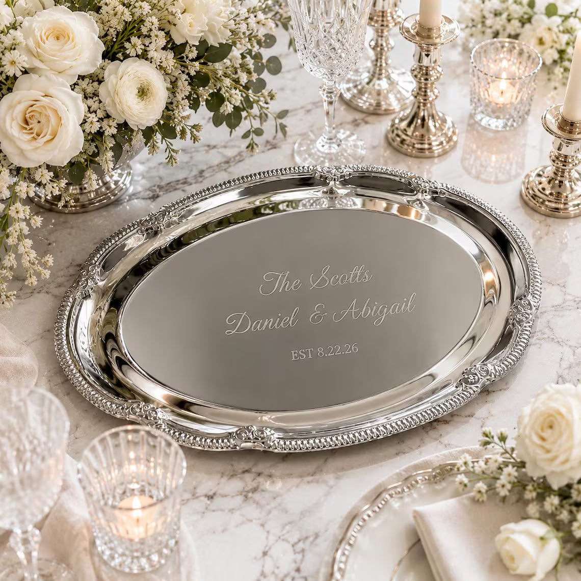Personalized Wedding Tray | Custom Engraved Bride & Groom Gift