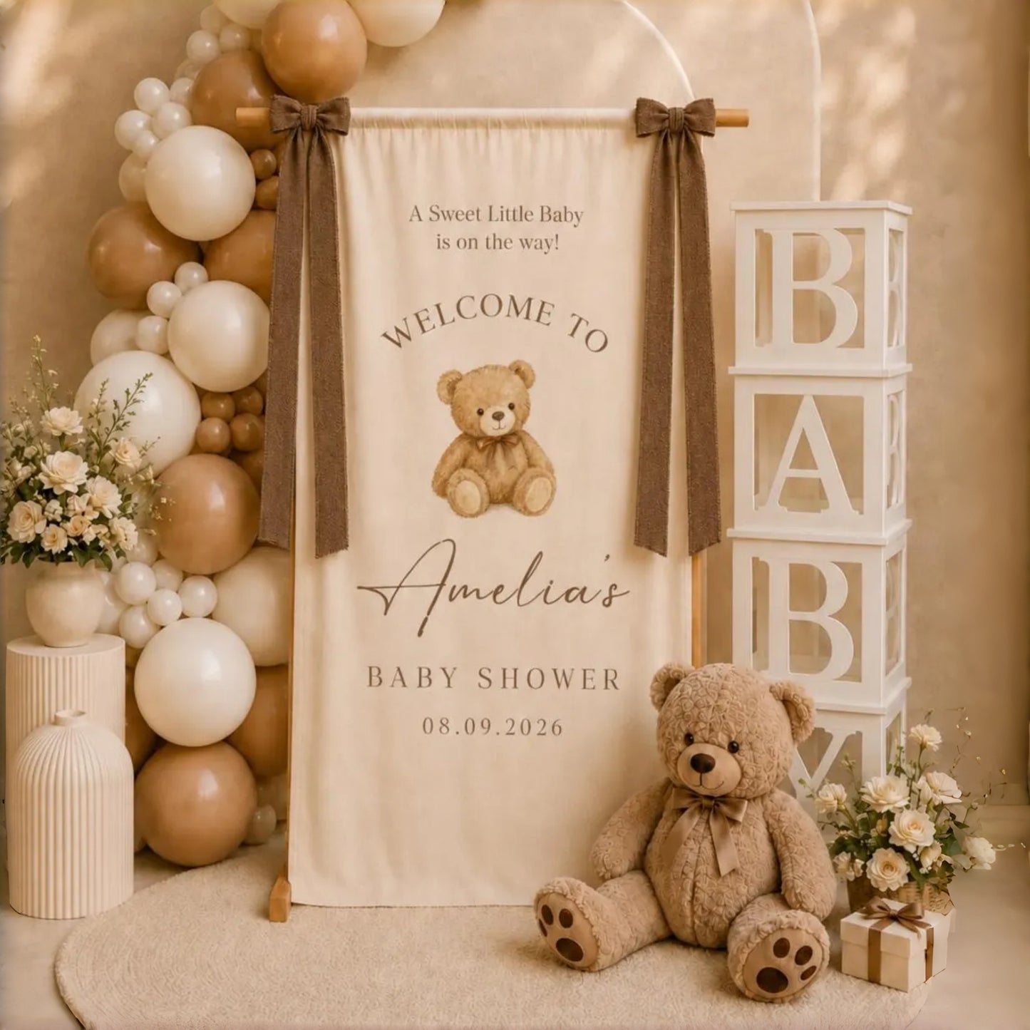 Personalized Baby Shower Welcome Sign Fabric Banner | Baby Shower Backdrop Decor