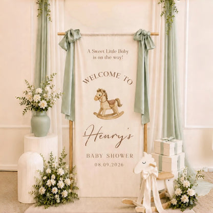 Personalized Baby Shower Welcome Sign Fabric Banner | Baby Shower Backdrop Decor