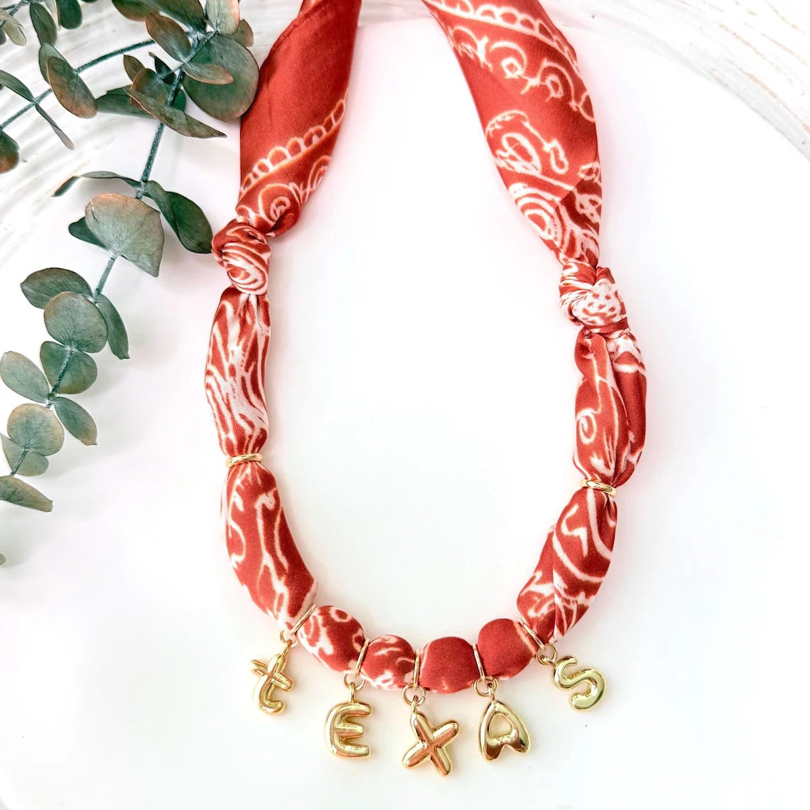 Personalized Scarf Necklace with Bubble Letter Charms