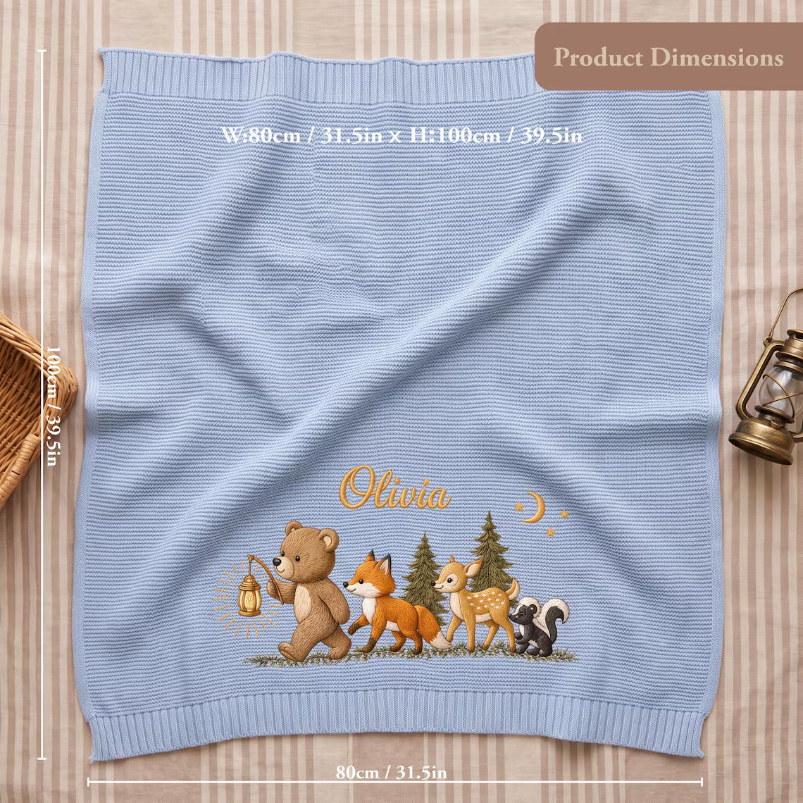 Personalized Moonlit Woodland Knit Baby Blanket | Custom Name