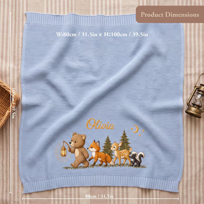 Personalized Moonlit Woodland Knit Baby Blanket | Custom Name