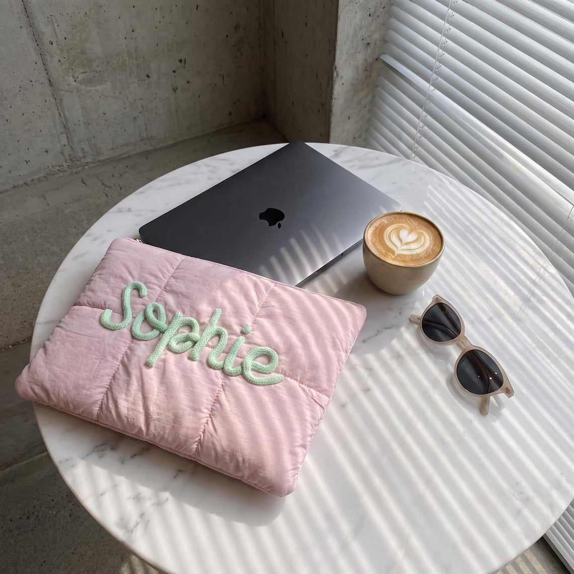 Personalized Puffer Laptop Sleeve with Yarn Name