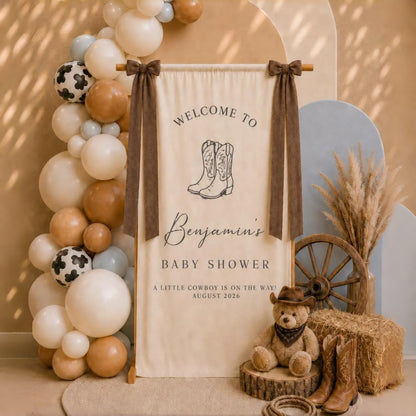 Personalized Baby Shower Welcome Sign Fabric Banner | Baby Shower Backdrop Decor