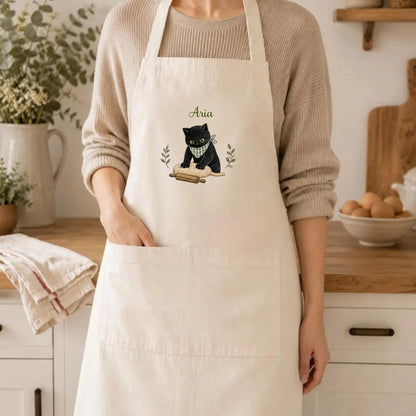 Personalized Black Cat Apron – Embroidered Name Cross-Back Apron