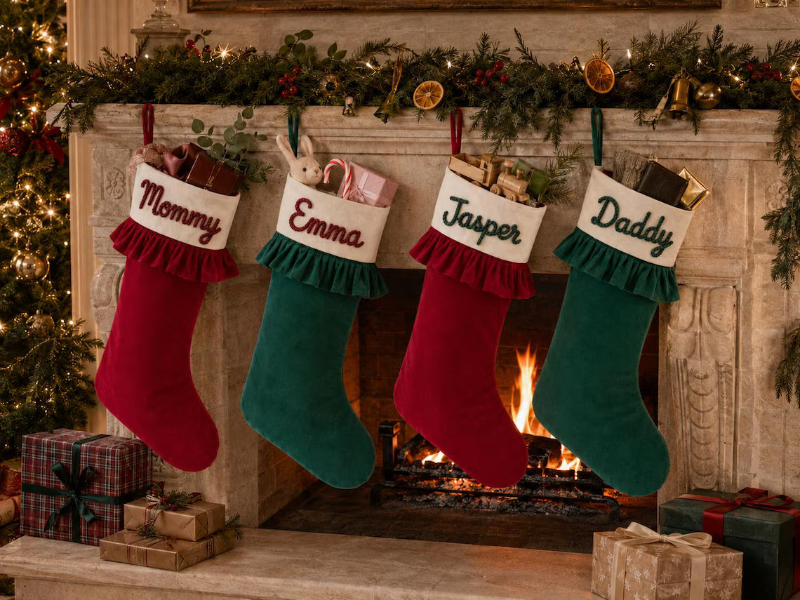 Personalized Velvet Christmas Stocking | Custom Raised Cord Name