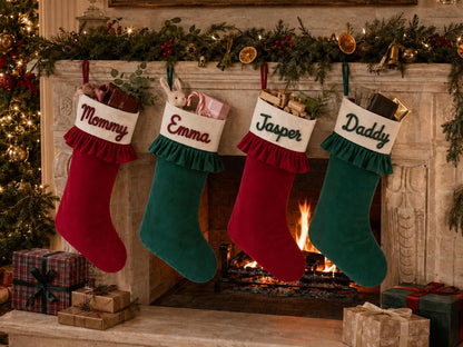 Personalized Velvet Christmas Stocking | Custom Raised Cord Name