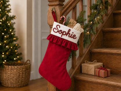 Personalized Velvet Christmas Stocking | Custom Raised Cord Name