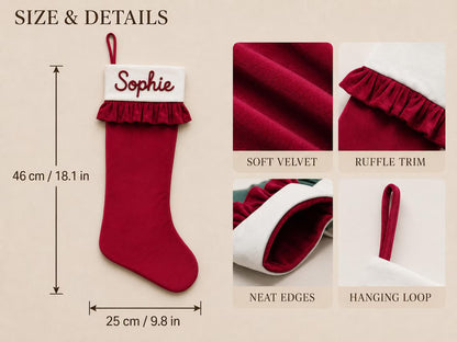 Personalized Velvet Christmas Stocking | Custom Raised Cord Name